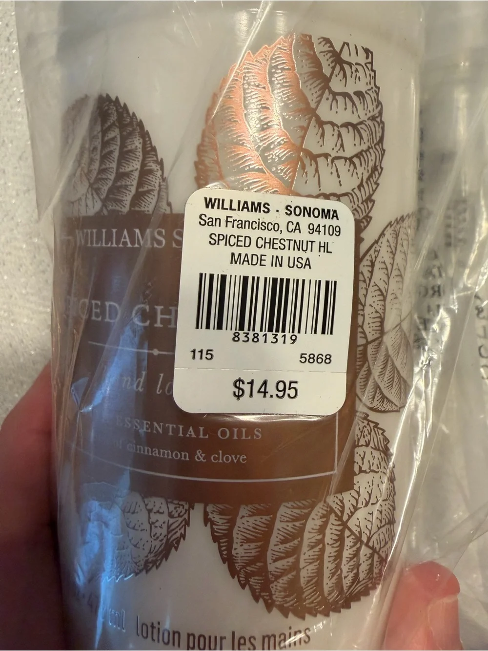 NWT Williams Sonoma Spiced Chestnut 3 piece set (dish soap, hand soap & lotion)
